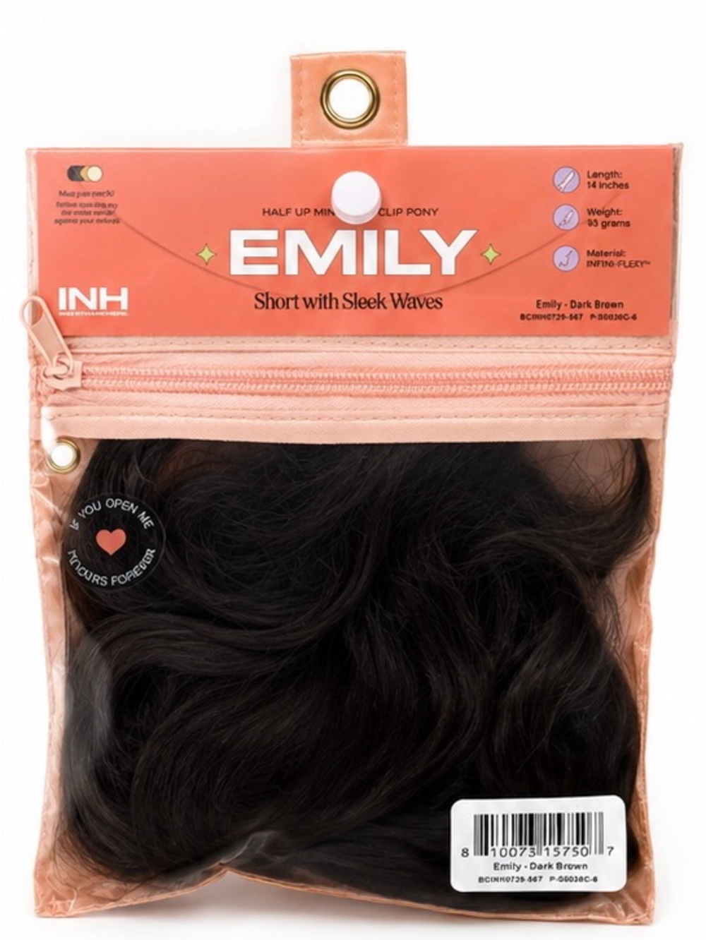 INSERT NAME HERE INH Emily Mini Claw Clip Pony Extension Dark Brown 14”